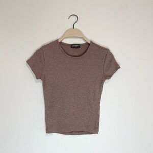 Liz & Sara brown heavy ribbed t-shirt top Size M Y2K Minimalist